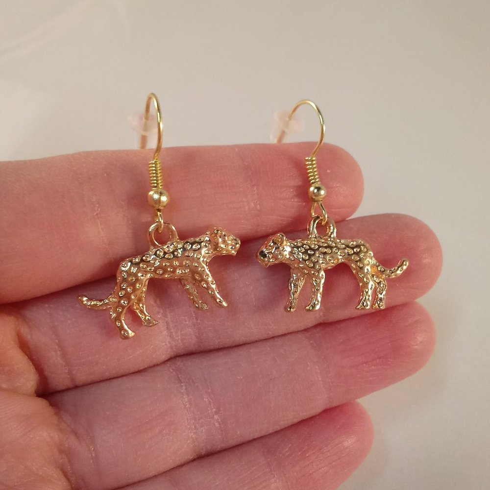Mens Gold 3D Leopard Panther Wild Cat Drop Dangle Earrings Party Gift